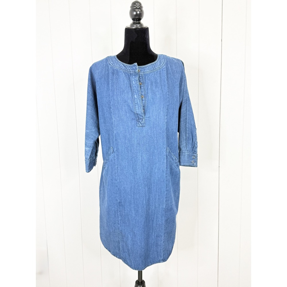 BDG Urban Outfitters Chambray Denim Shift Dress Small 100% Cotton Pockets Henley